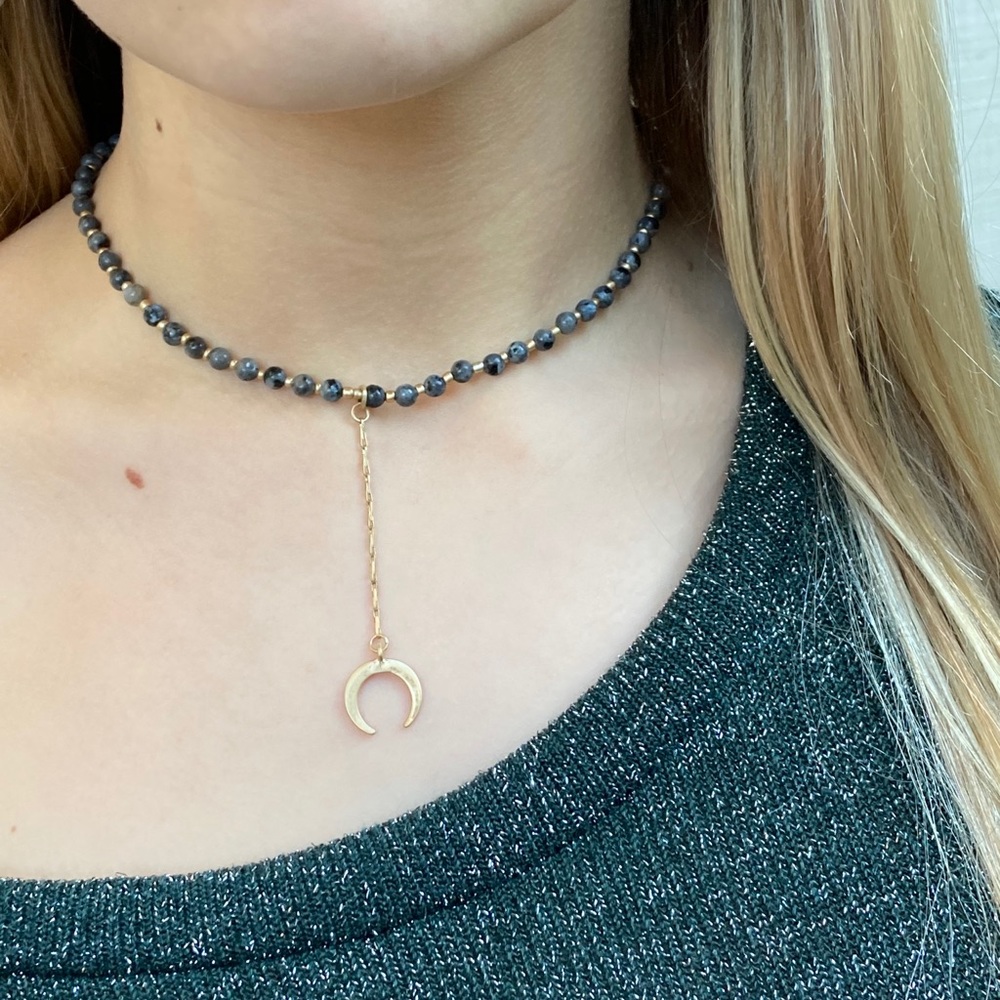 Beaded Crescent drop necklace